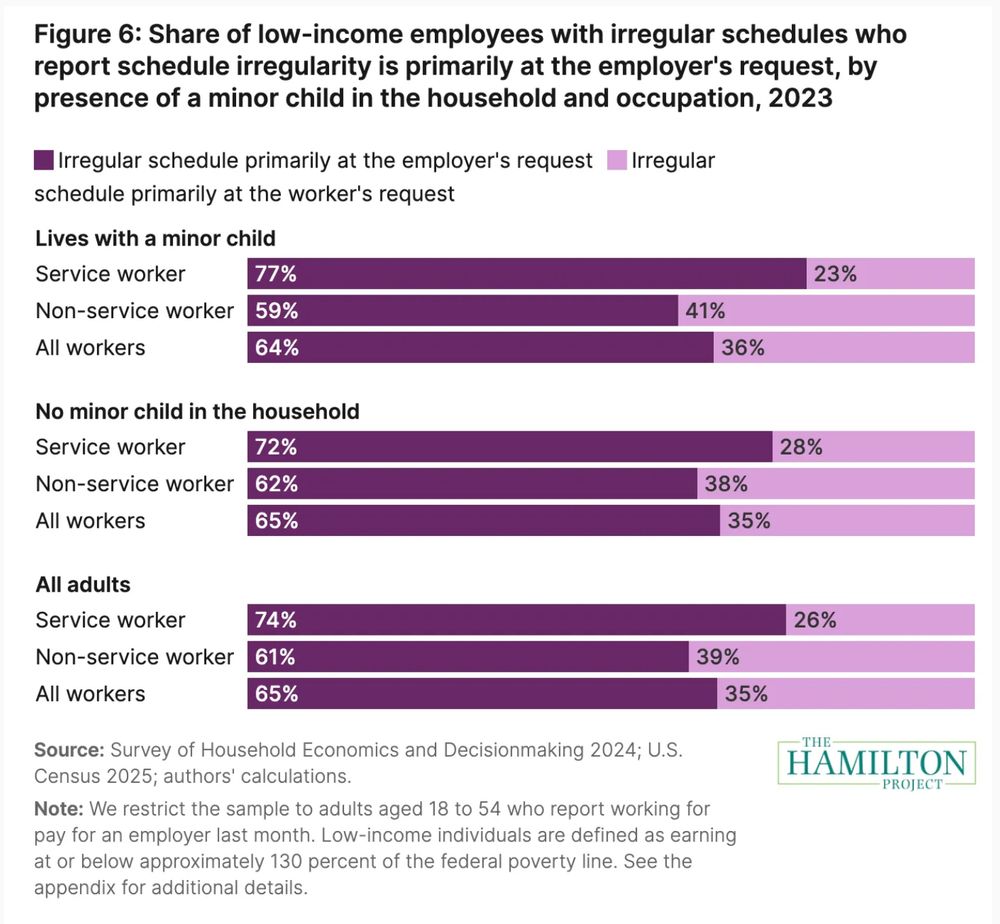 chart showing that service workers have more irregular hours inconsistent with work reporting requirements