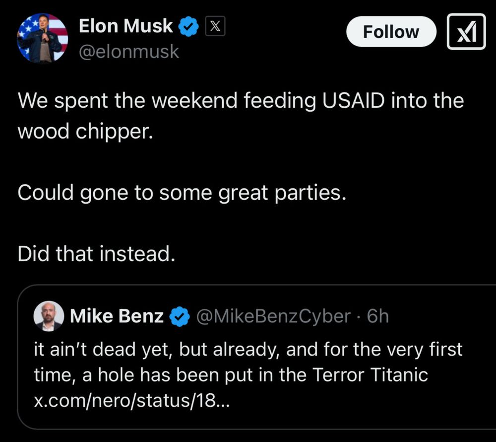 Musk tweet boasting of "feeding USAID into the chipper"