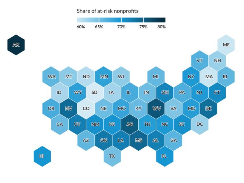 map showing distribution of nonprofit grant loss across the US
