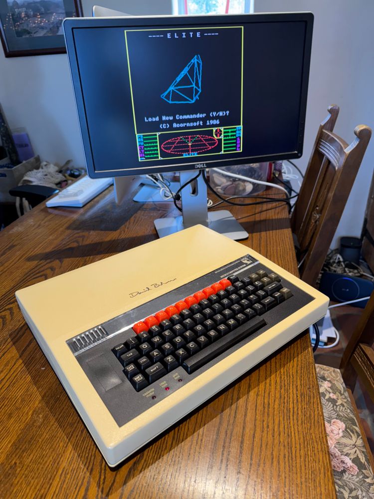 My signed BBC Micro B+ running the BBC Master version of Elite