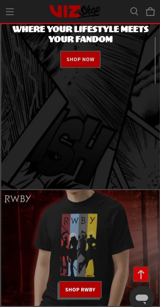 The front page of the viz media store front mentioning RWBY 
