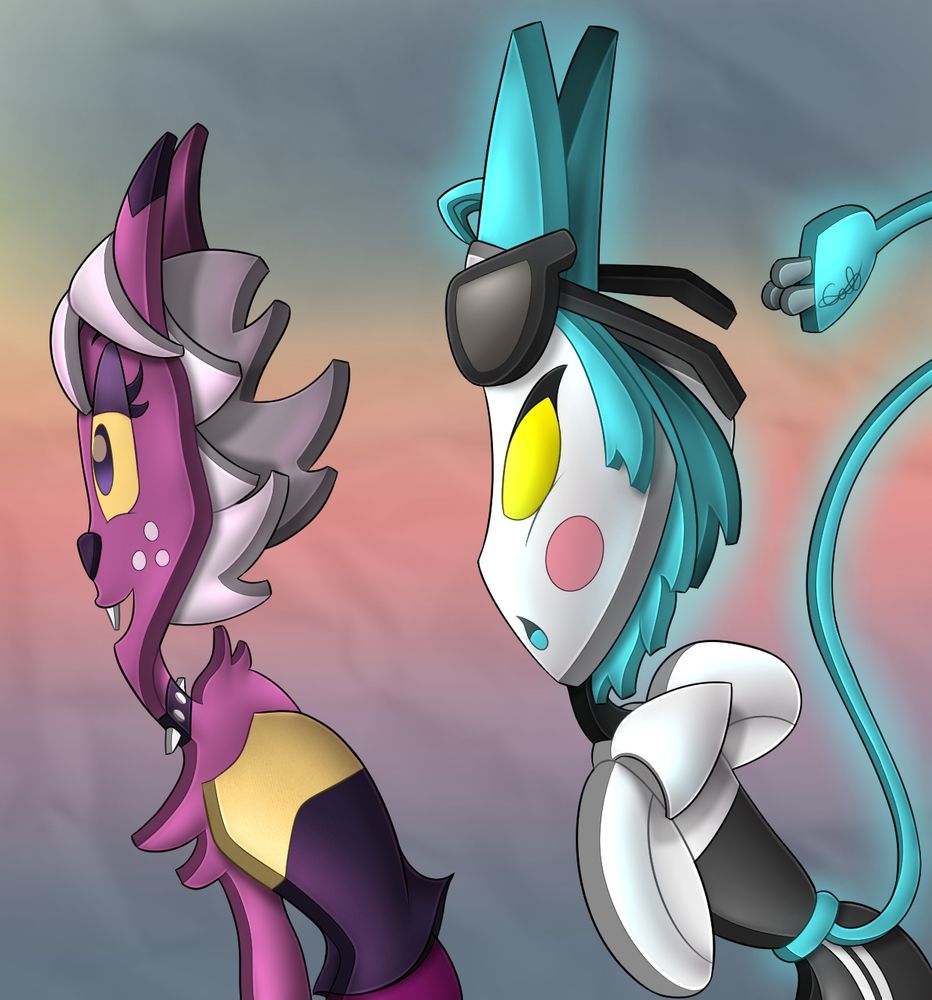 A side view of the flattened bodies of both Squishu and Tasque Manager. And yes, that Tasque is also a self-insert, I will have much more stuff with them in the future!
