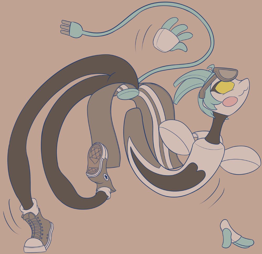 WIP Sketch of my Tasque Manager character stretching around like rubber!