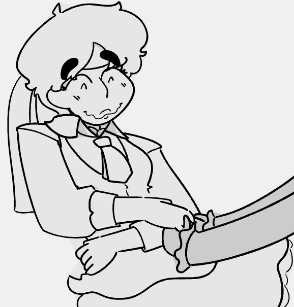 A doodle of Sakura Kasugano, she’s leaning back a bit and looking down with a silly grin and blush as her hand is held by someone partially offscreen.