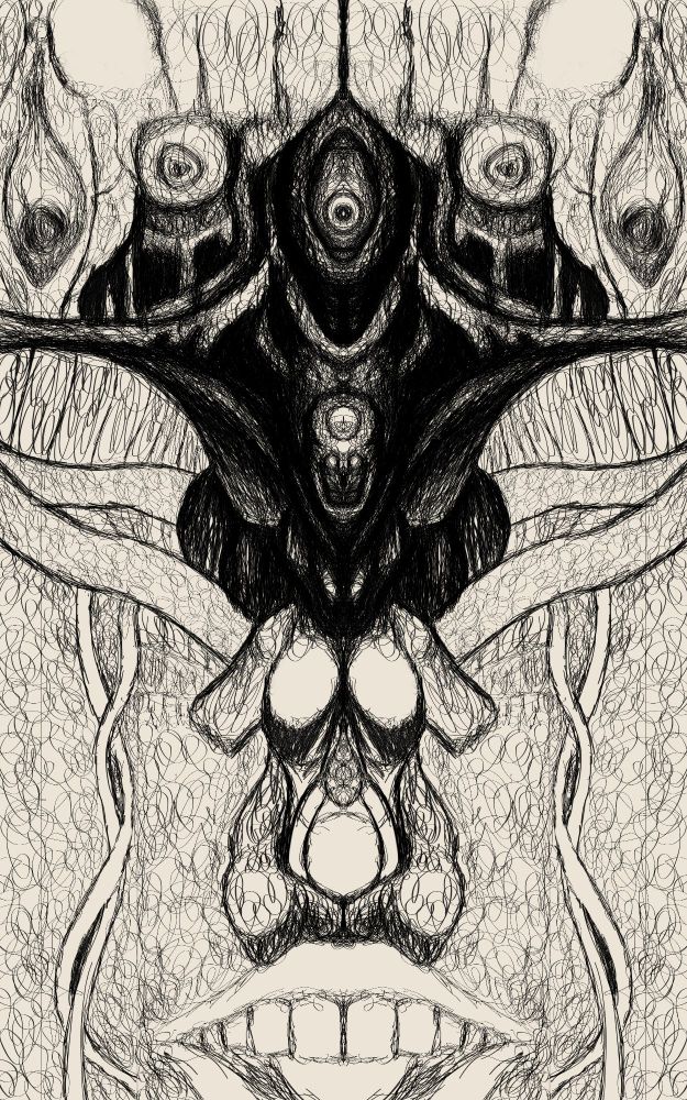 Digital pen sketch of a biomechanical figure, sketched in Infinite Painter.