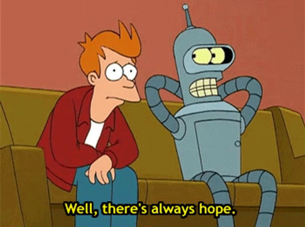 fry from futurama is sitting on a couch talking to bender from futurama