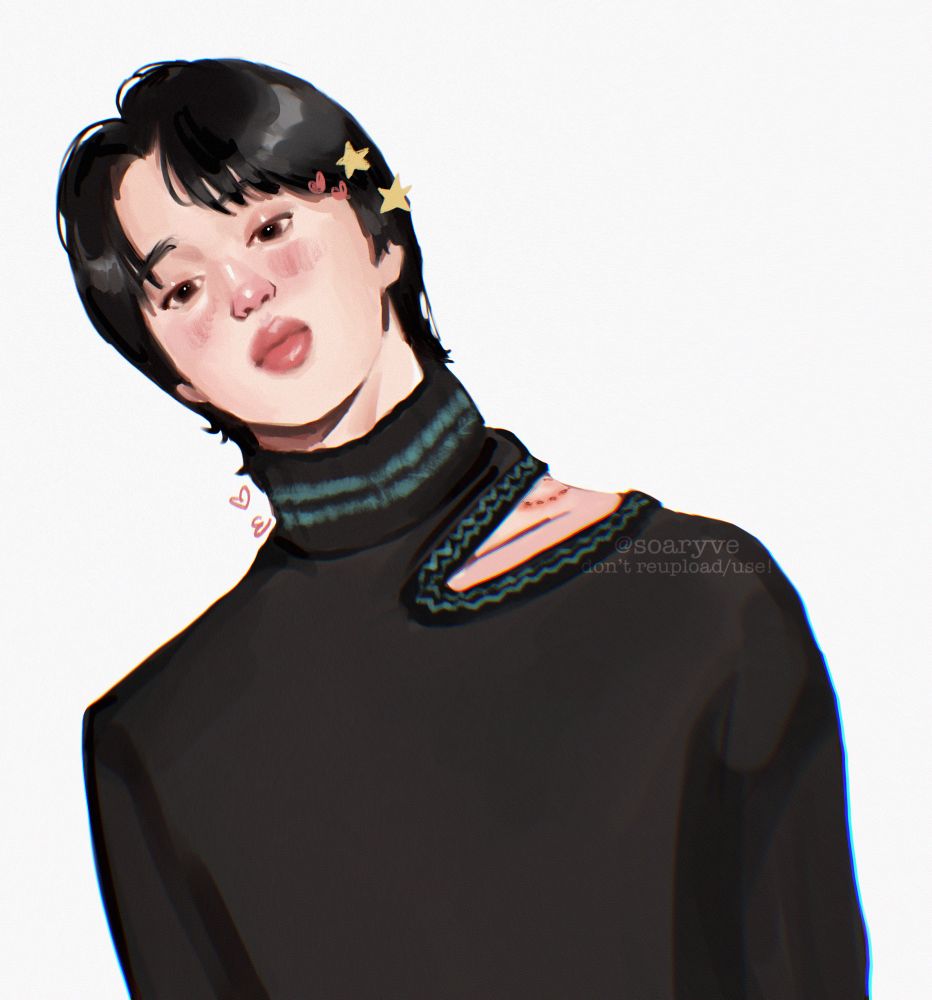 Jimin fanart with a top where his neck is displayed with a detail, mating bite placed on his neck 