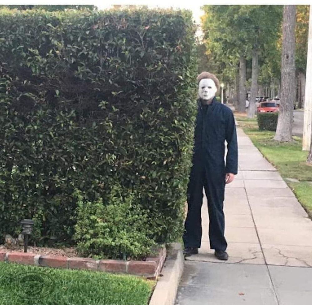 Meme d'un tueur en série qui attend derrière une haie