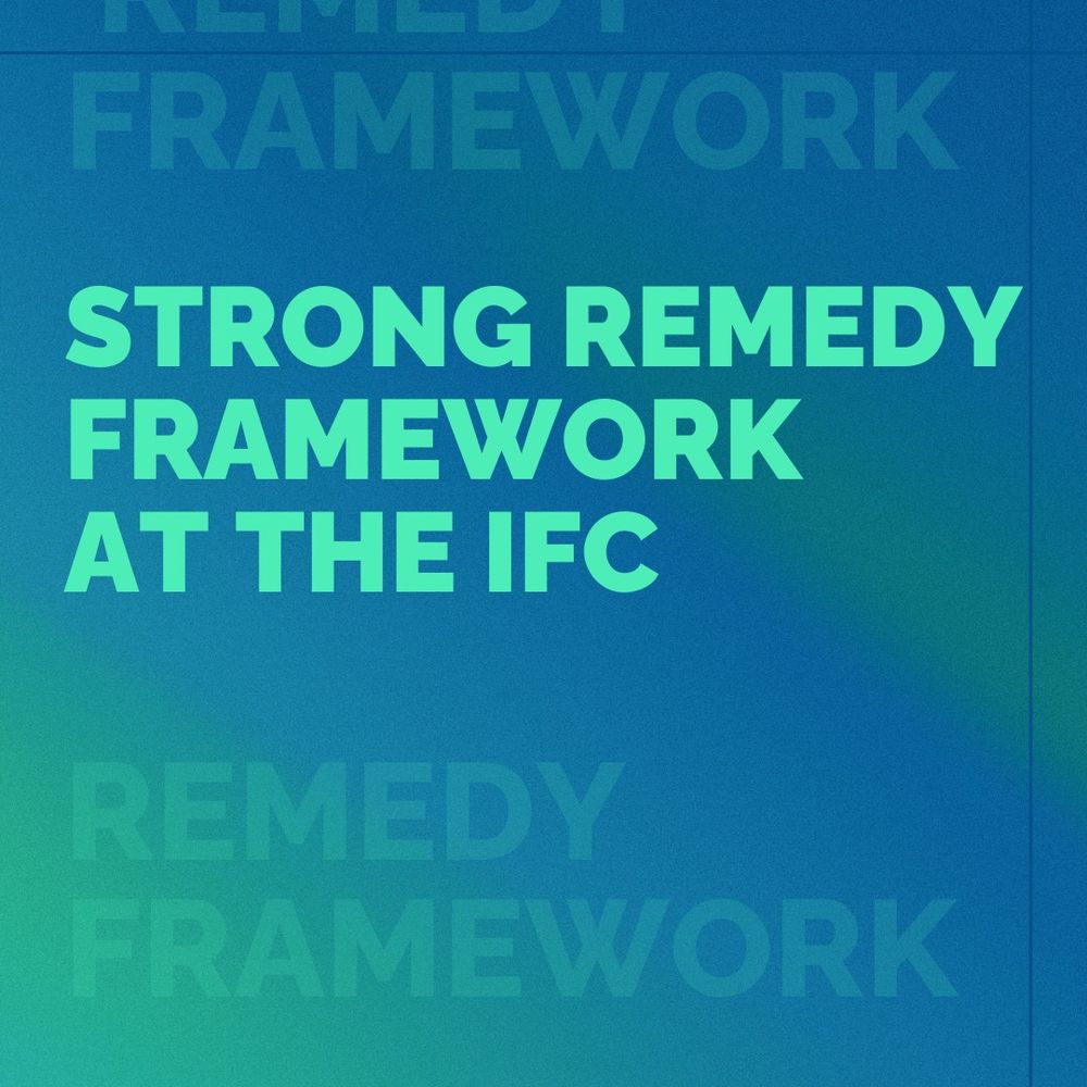 Blue and green gradient background with bright green capitalised text that reads "Strong Remedy framework AT THE IFC”
