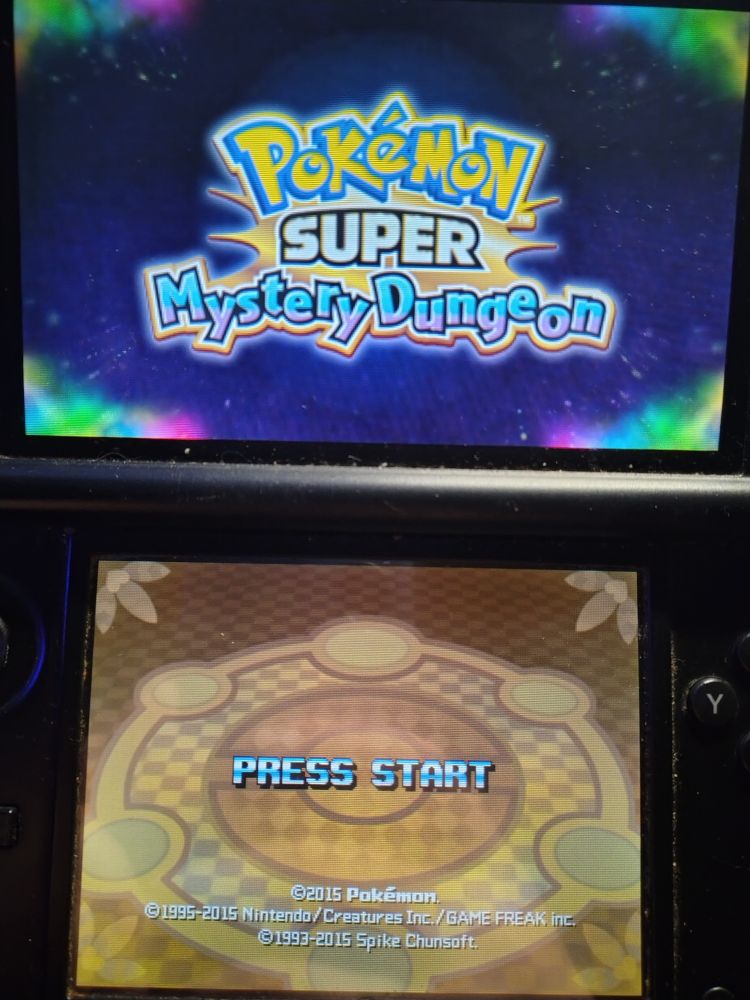 Screenshot of the title screen for Pokemon Super Mystery Dungeon (3DS, 2015)