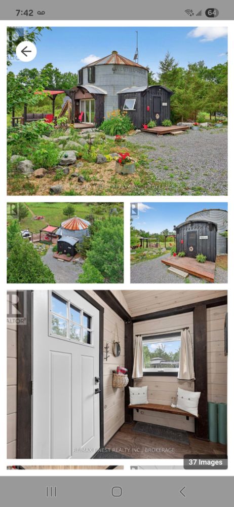 Grain silo converted into a small home. 