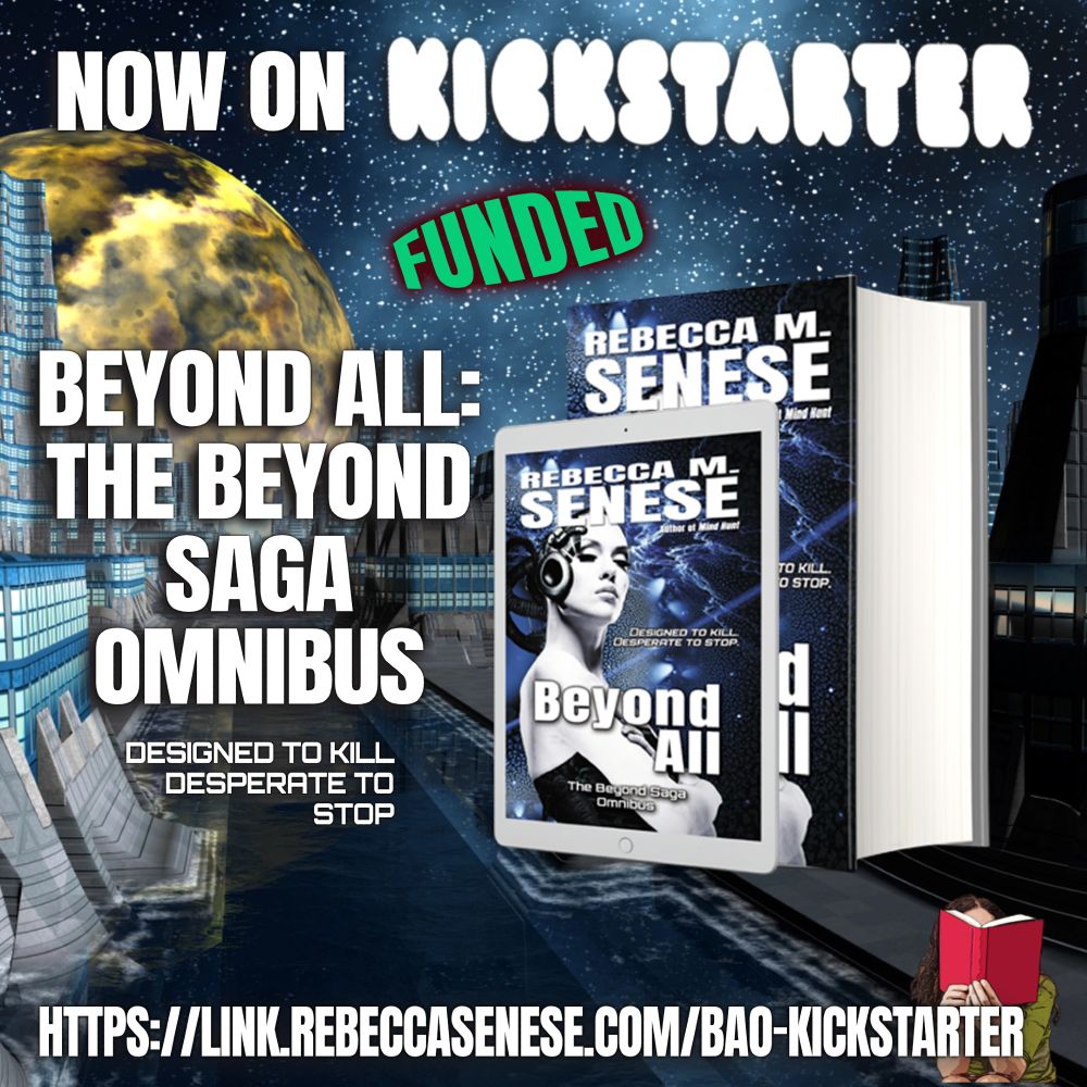ebook and hardcover over science fiction city. Beyond All: The Beyond Saga Omnibus now on #Kickstarter! https://link.rebeccasenese.com/bao-kickstarter