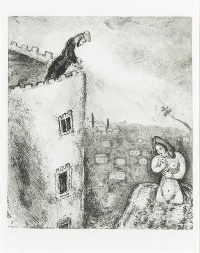 From the terrace of his palace David sees bathing Bathsheba (II Samuel, XI, 2-3)