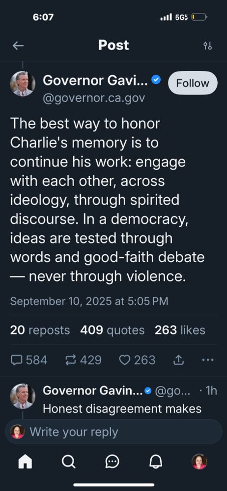 Gavin Newsome Bluesky screenshot 