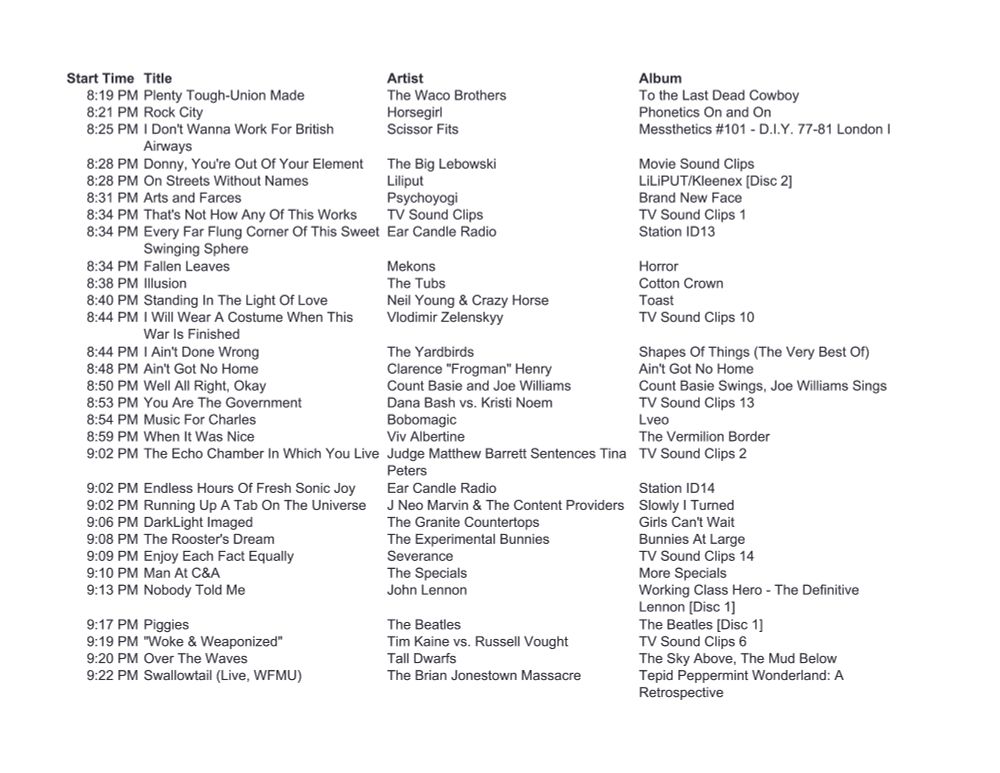 A list of upcoming songs on Ear Candle Radio.