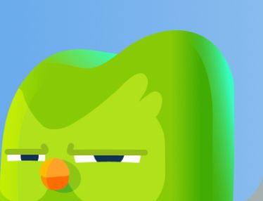 Duo the Duolingo owl squinting disapprovingly 