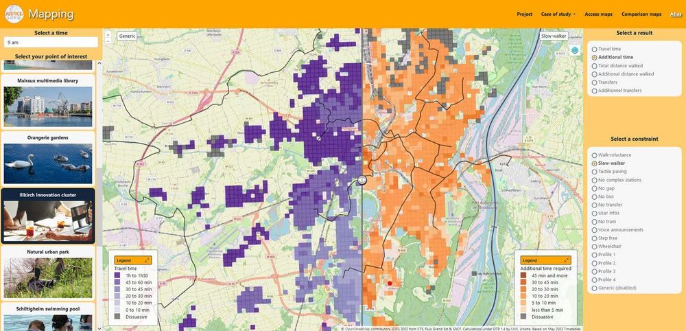 Extrait de l'atlas des inégalités d'accès à la ville en transports en commun (ville de Strasbourg)