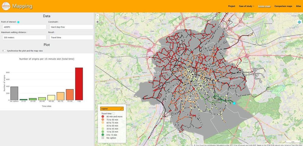Extrait de l'atlas des inégalités d'accès à la ville en transports en commun (ville de Bruxelles)