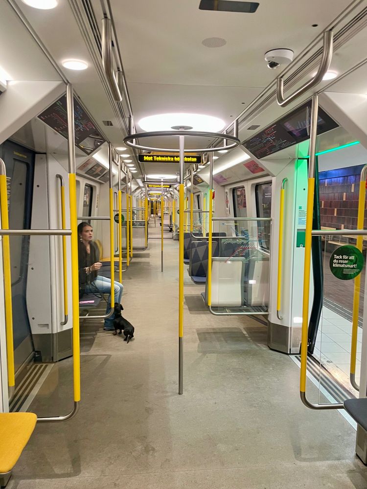 An open gangway subway train.