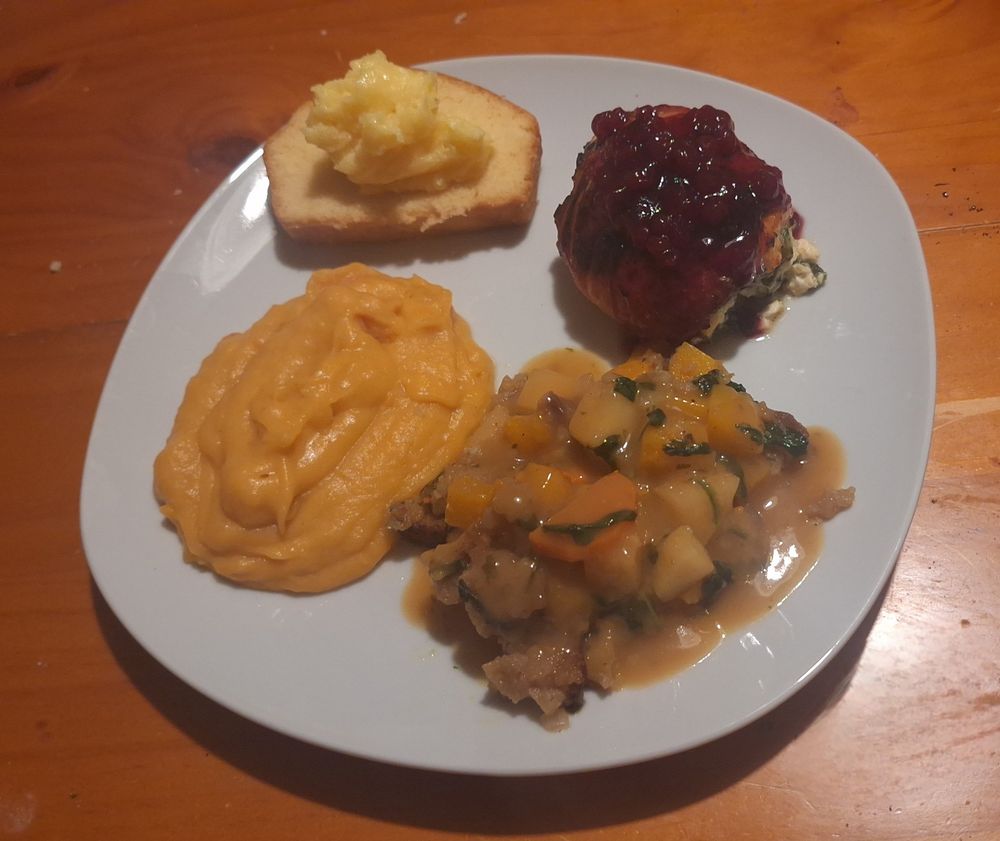 no turkey but still a delicious thanksgiving dinner