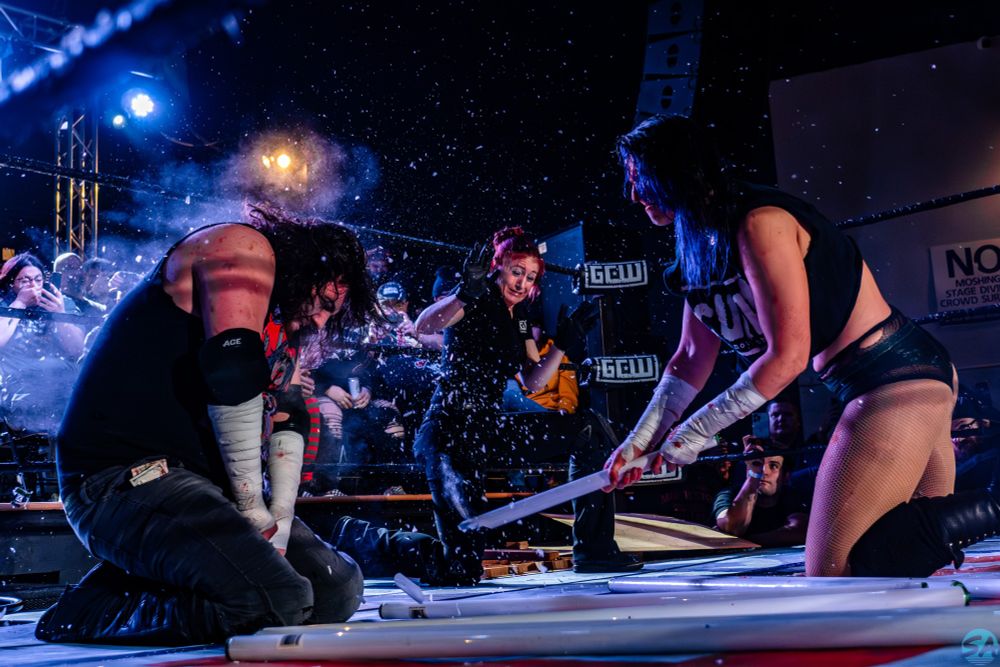 Sawyer Wreck shatters a Light Tube over Jimmy Lloyd's head at GCW: C'Mon Dude