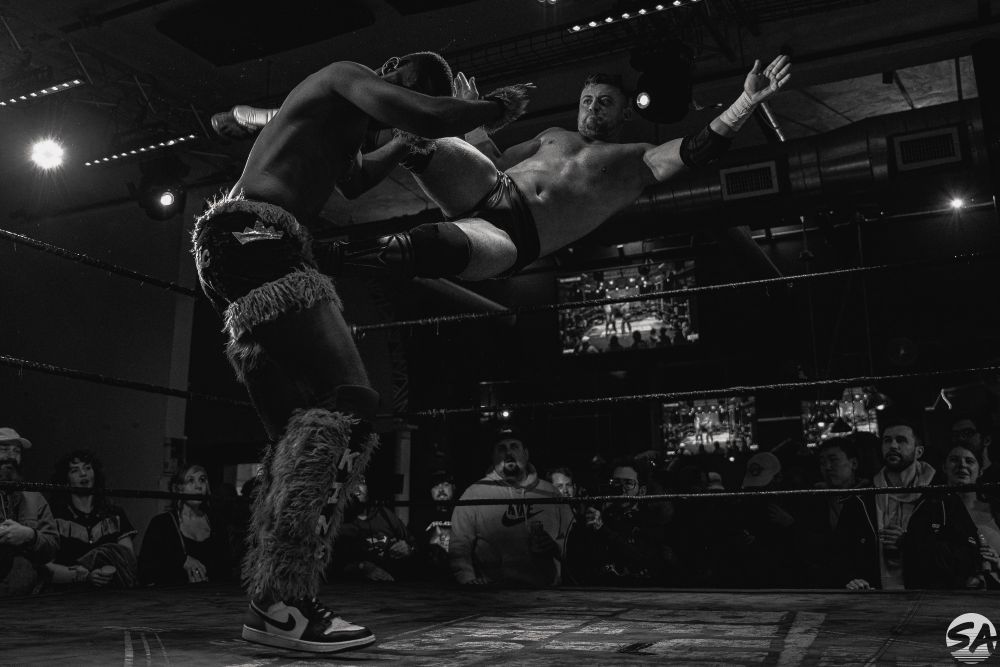 TJ Crawford delivers a beautiful step-up enzuigiri to Armani Kayos at Beyond Wrestling: Pop Culture