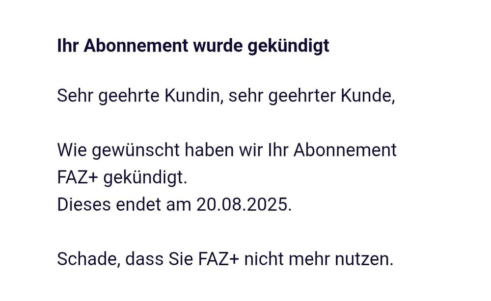 Kündigungsbestätigung FAZAbo