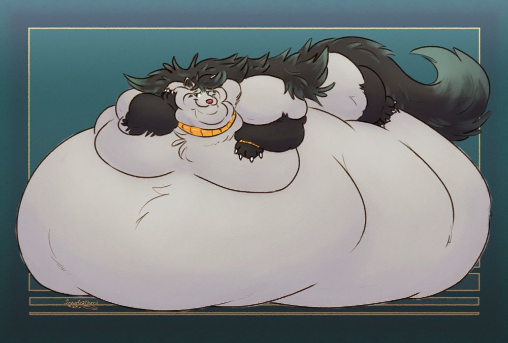 A digital drawing of a very fat mightyena, a pokemon that looks like a cross between a wolf and a hyena.