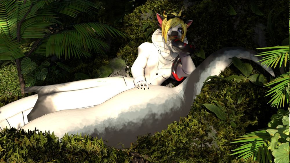 A custom fluffy snake swallowing another naga/snake