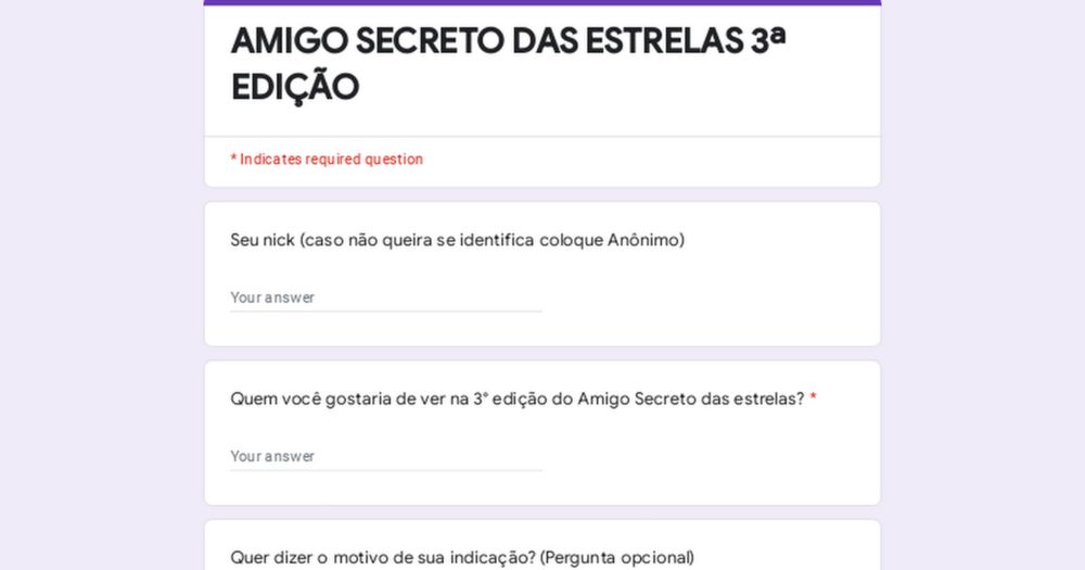 AMIGO SECRETO DAS ESTRELAS 3ª EDIÇÃO