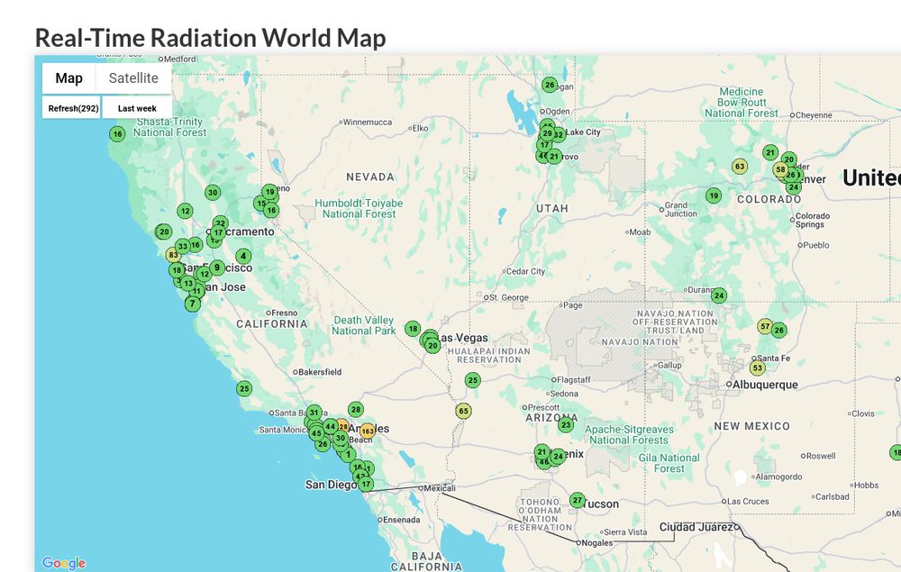 Map of radiation levels on a crowdsourced website