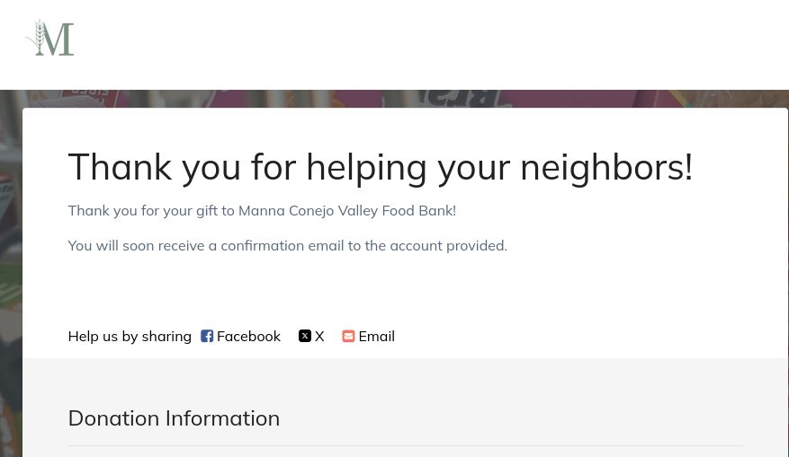 Donation to Manna Conejo Valley Food Bank
