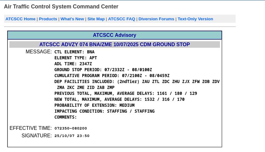 Ground stop due to staffing issues
