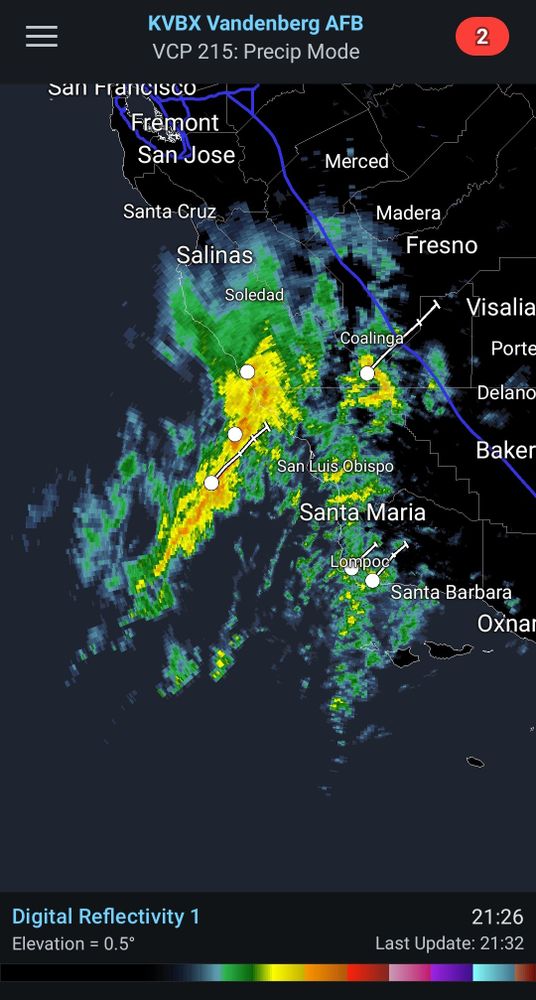 Band of rain off Central California