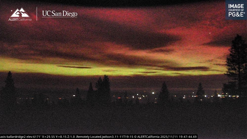Aurora visible strongly on a California camera