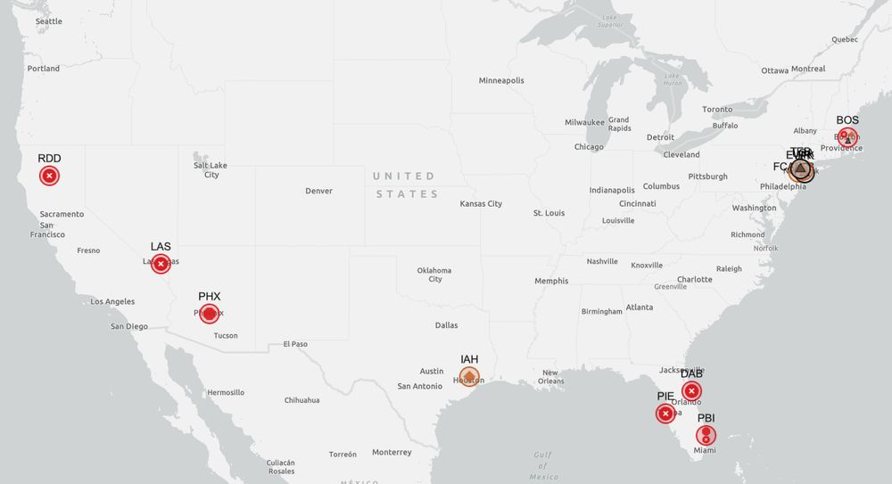 Map showing a lot of stuff going on nationally with airspace