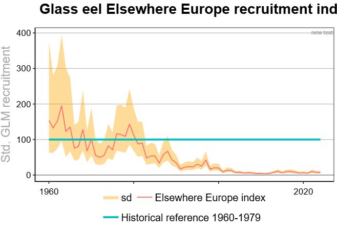 Trend in European Glass Eel recruitment 1960 - 2024