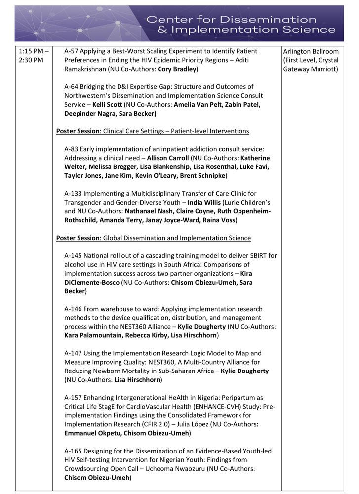 Screenshot of 2nd page of 7 page pdf of conference presentations. The PDF can be requested by emailing Cdis dot northwestern dot edu 