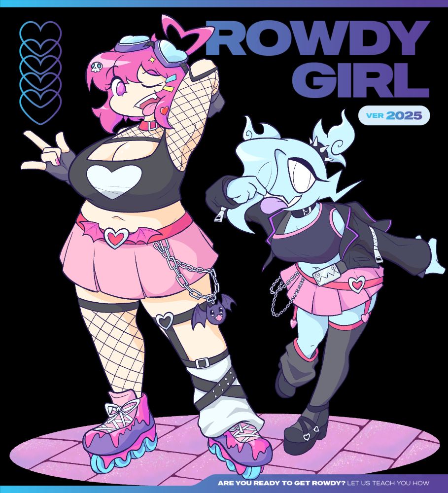Dani and JJ in very rowdy poses ready to show you how it's done! Text: "ROWDY GIRL VER 2025" "Are you ready to get rowdy? Let us teach you how"
