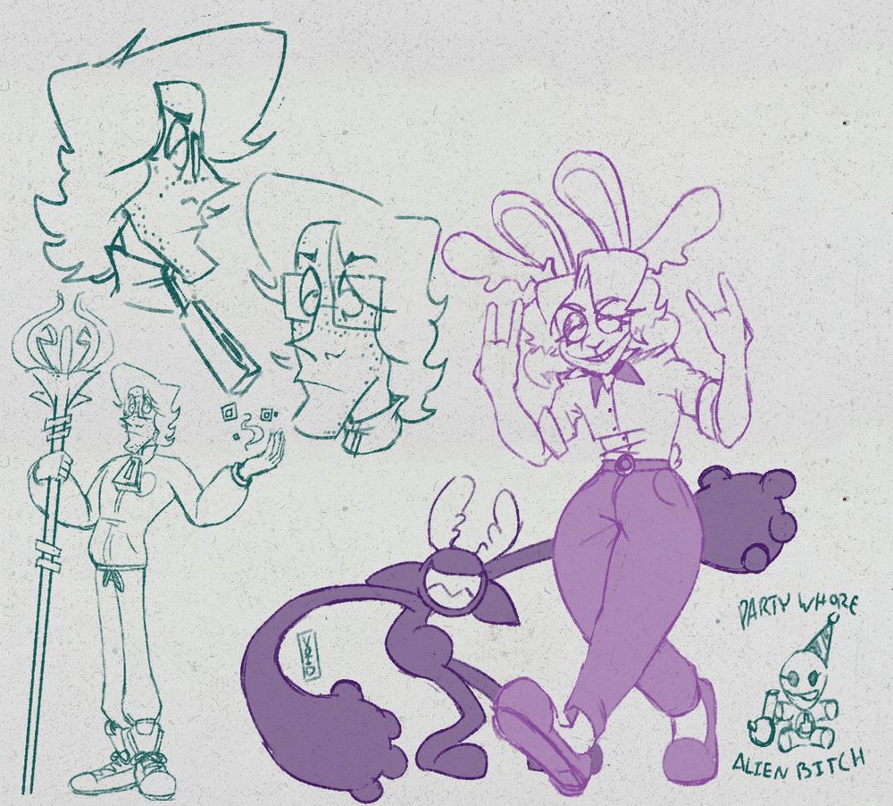 a bunch of digital sketches of my characters, some busts, some fullbody