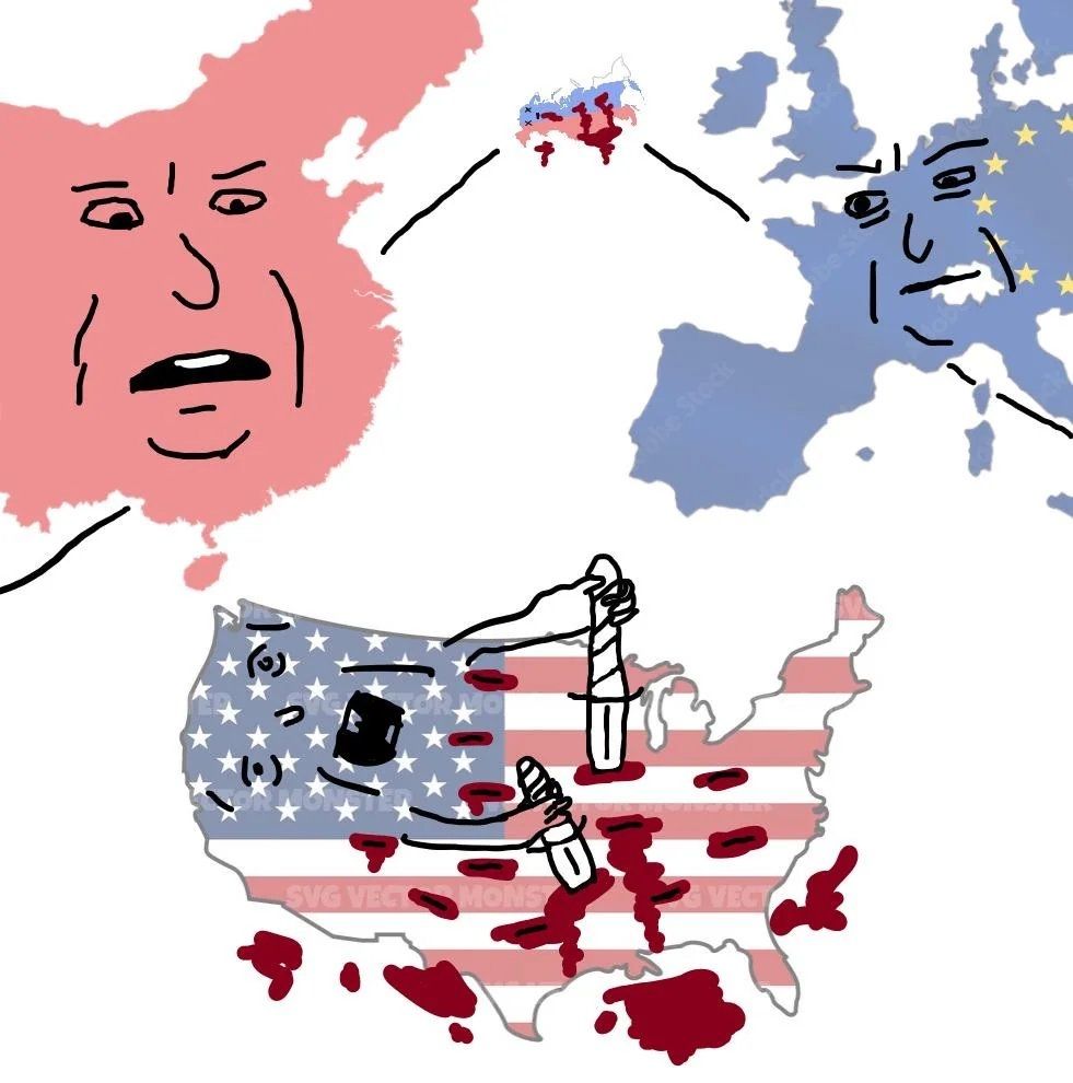 Les USA se suicidant sous le regard médusé de l'Europe et de la Chine