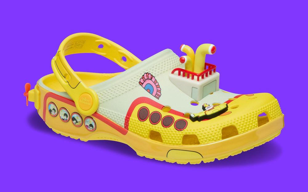 Crocs styled to look like the yellow submarine from the Beatles-led movie of the same name, complete with porthole stickers and a periscope.