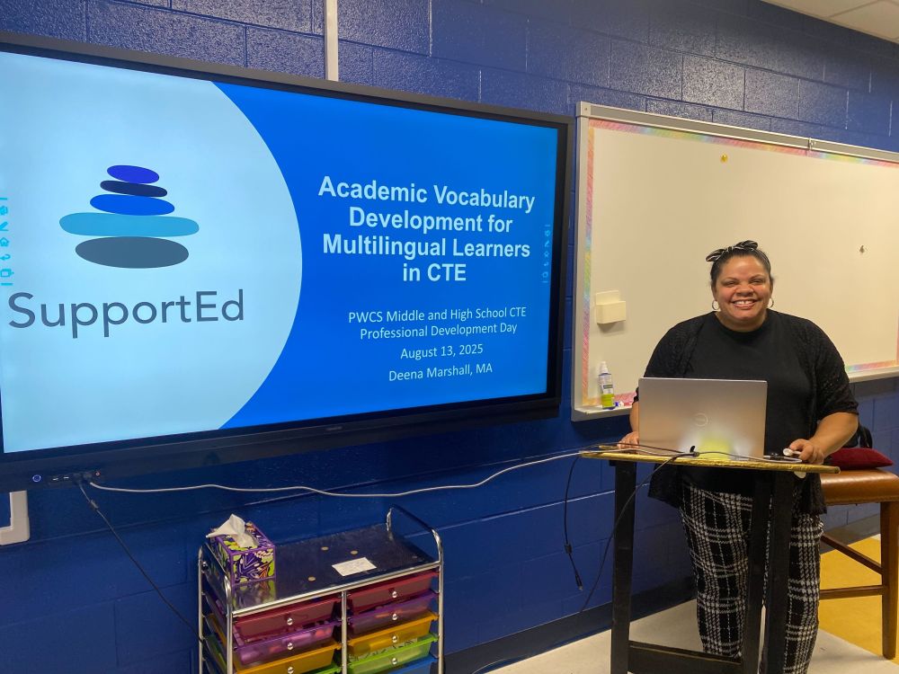 Today SupportEd Multilingual Learner Coaches Meghan Gregoire-Smith & Deena Marshall are at Prince William County Public Schools conducting sessions on MLs in career tech for CTE Secondary Day.