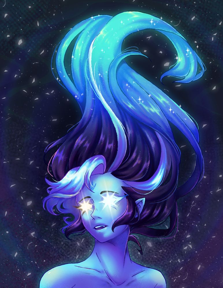 🌟The Fount of Knowledge from Cookie Run Kingdom. His hair is floating upward with stars in his eyes.