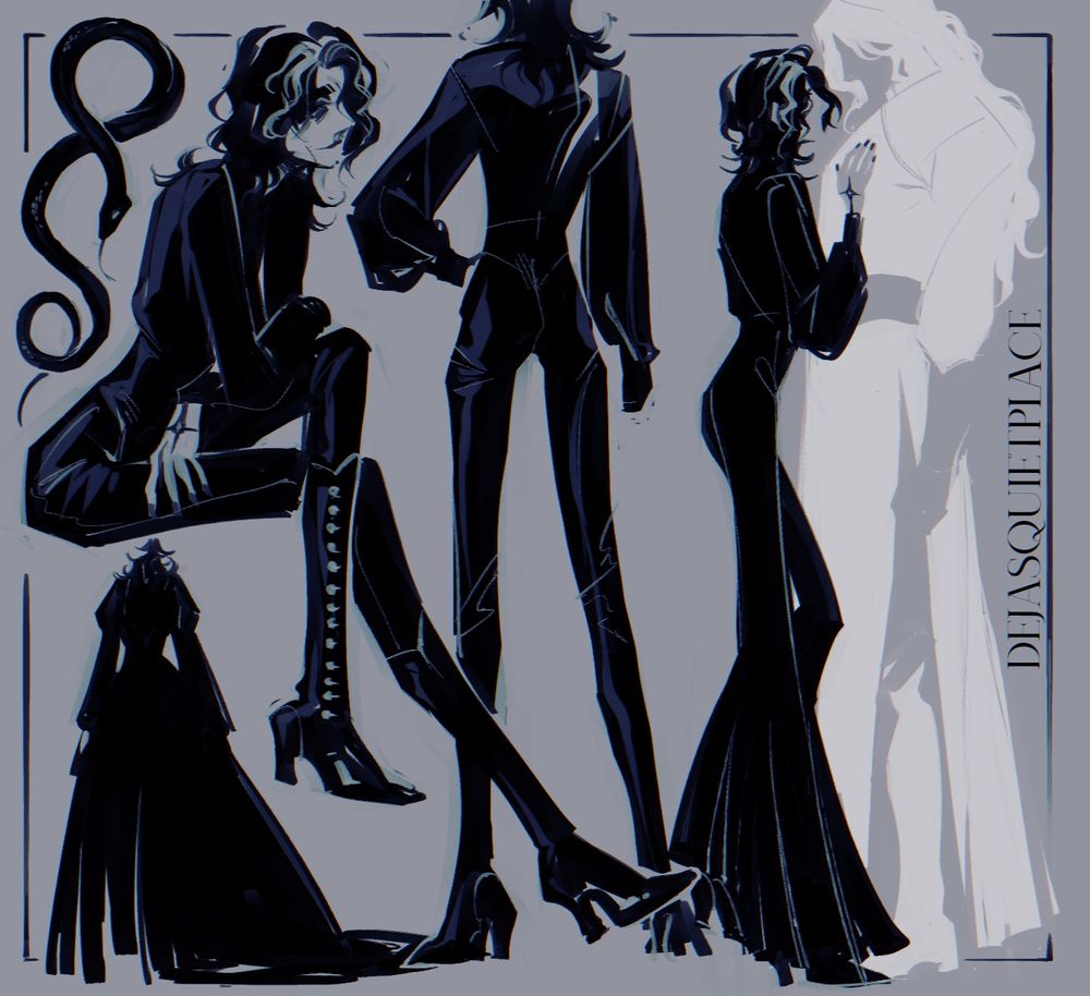 various messy black and white sketches of crow, and one of him and penance to the right.