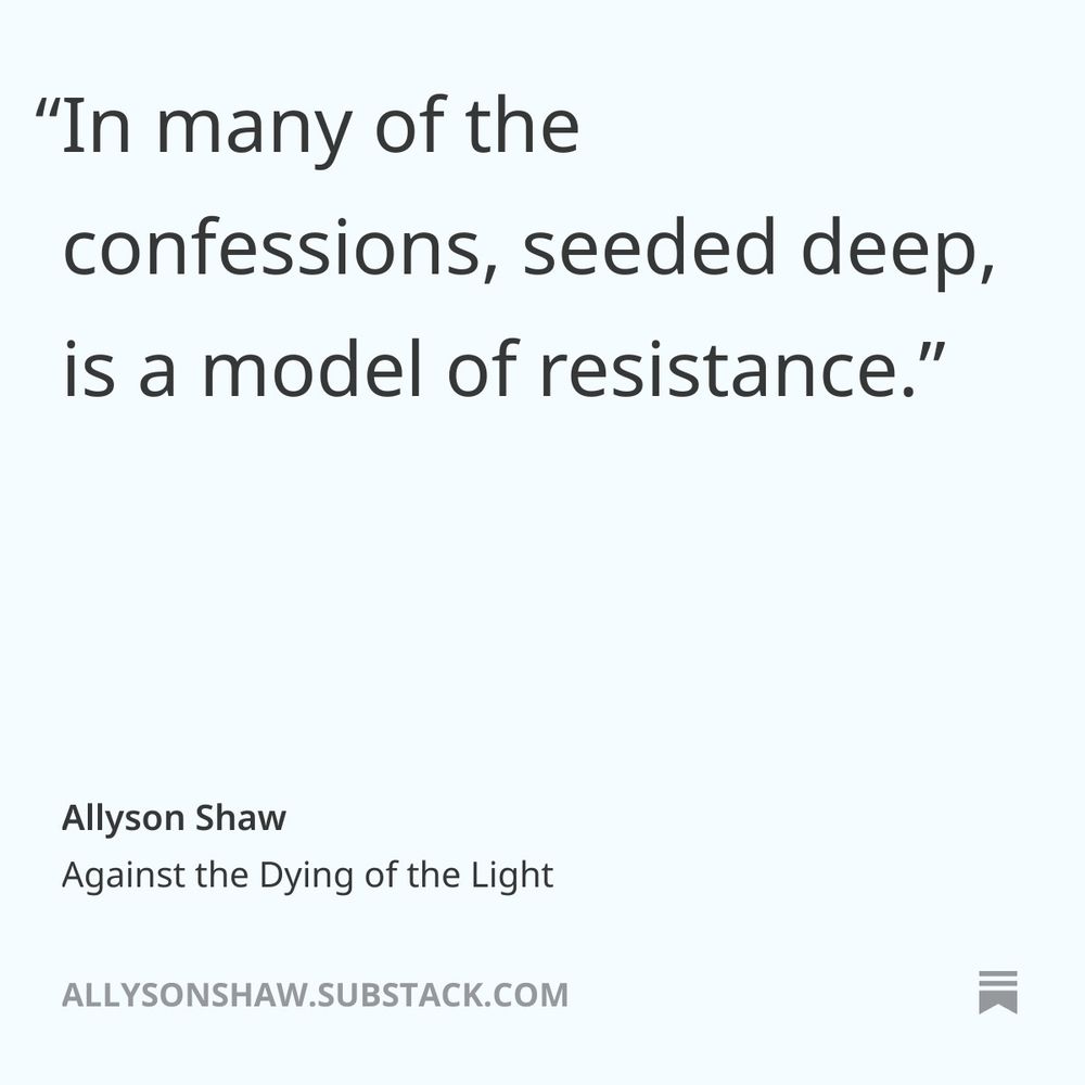A promotional image that reads "In many of the confessions, seeded deep, is a model of resistance."