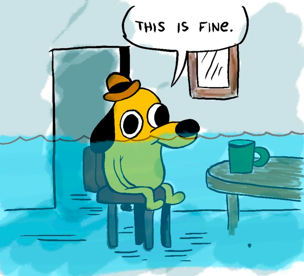 This is fine meme but underwater.