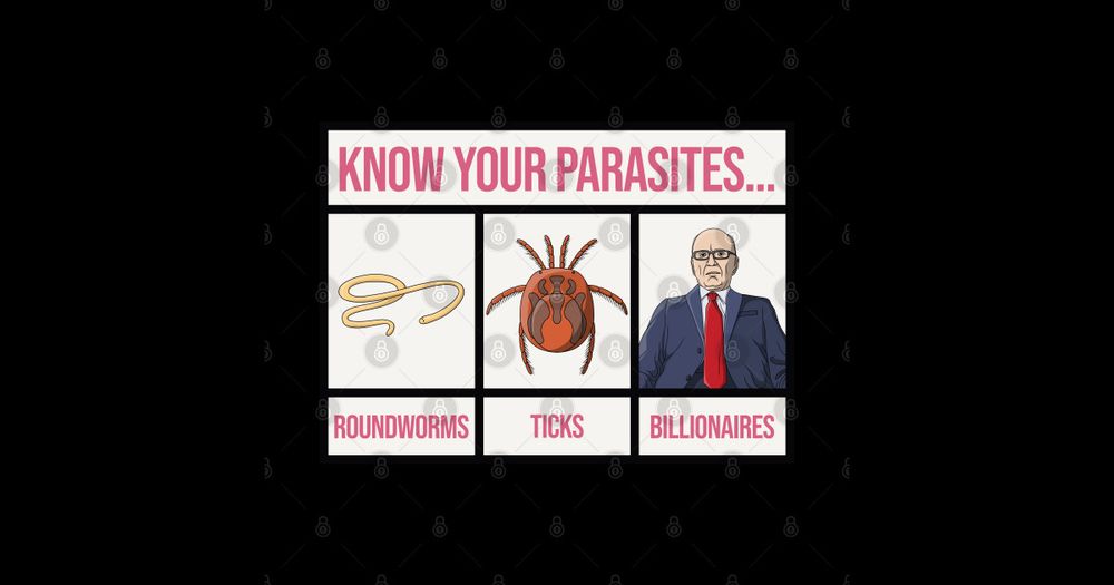 Diagram of parasites: roundworms, ticks, billionaires.
