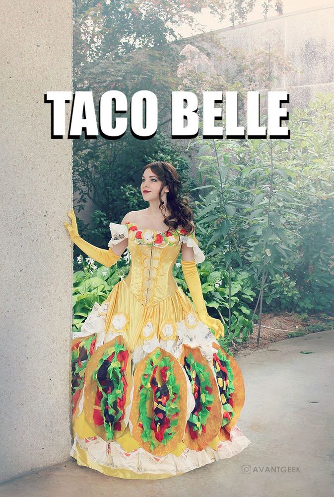 Belle from Beauty and the Beast, but with tacos lining her dress. “Taco Belle”