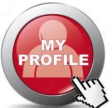 A red button with a hand cursor clicking on the button. The button reads "my profile". 
